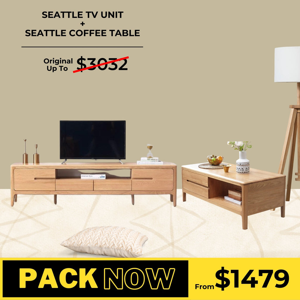 Seattle Solid Oak TV Unit and Coffee Table Package - Oak Furniture Store