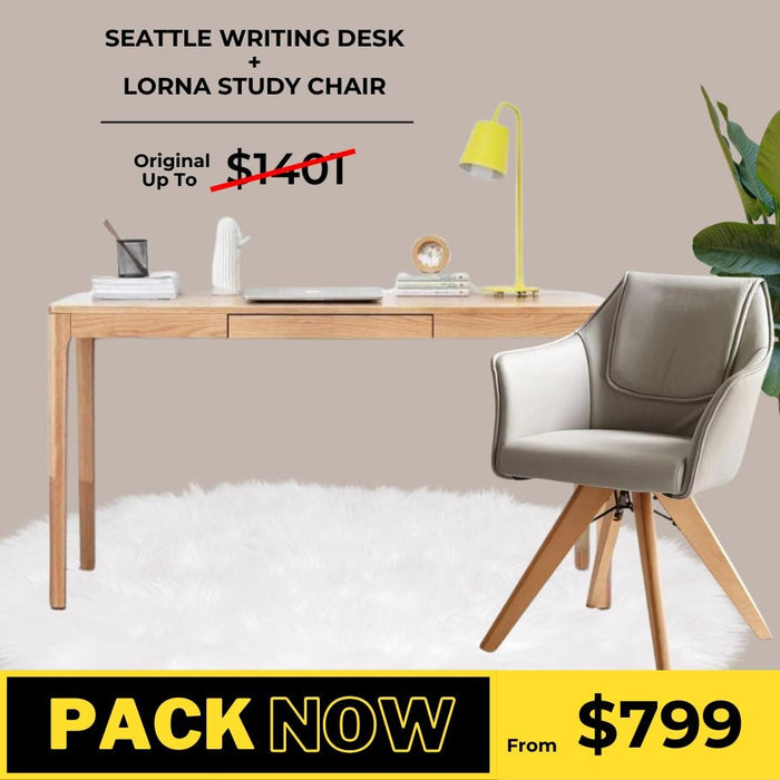 Seattle Solid Oak Writing Desk and Lorna Study Chair Package