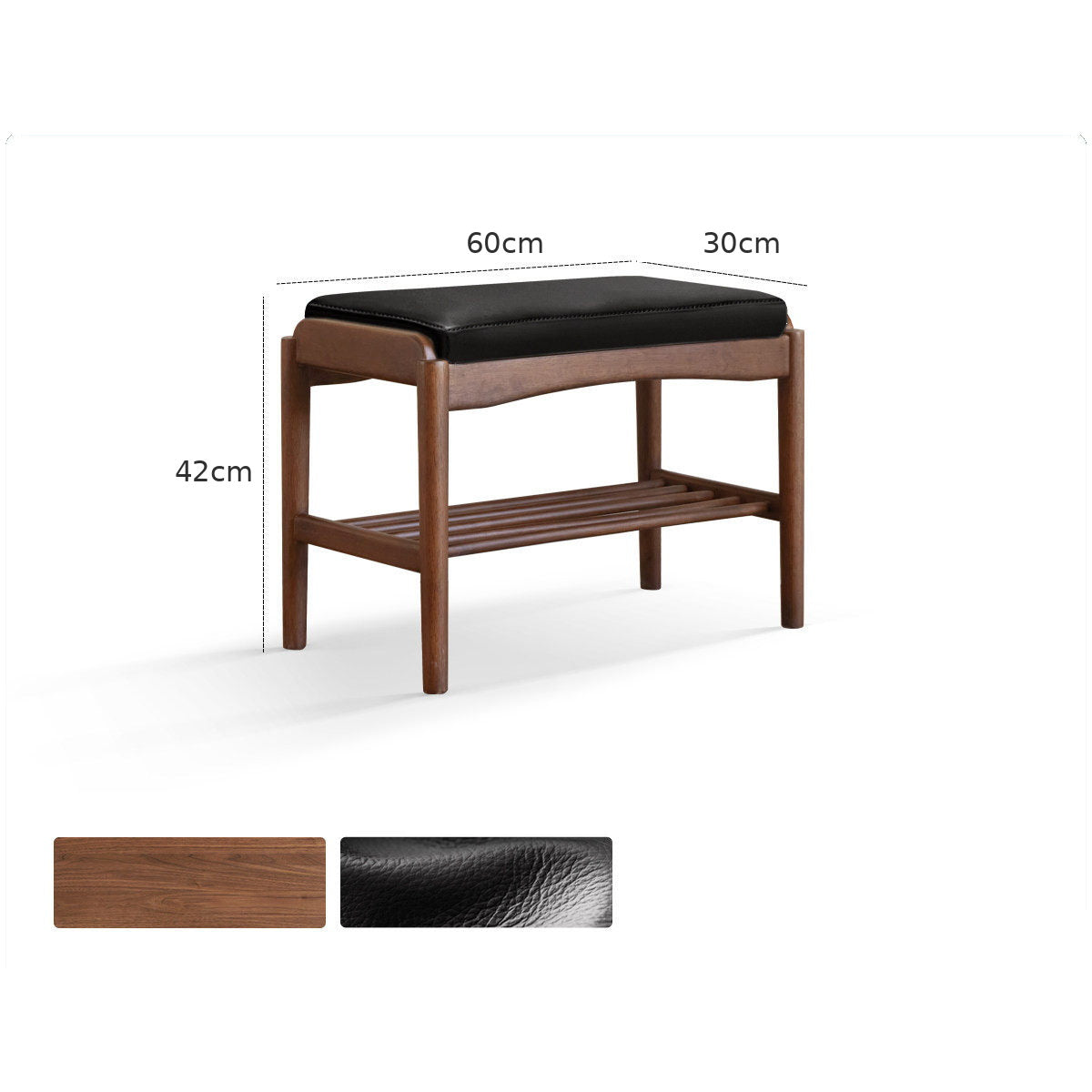 Arvada Natural Solid Walnut Shoe Bench