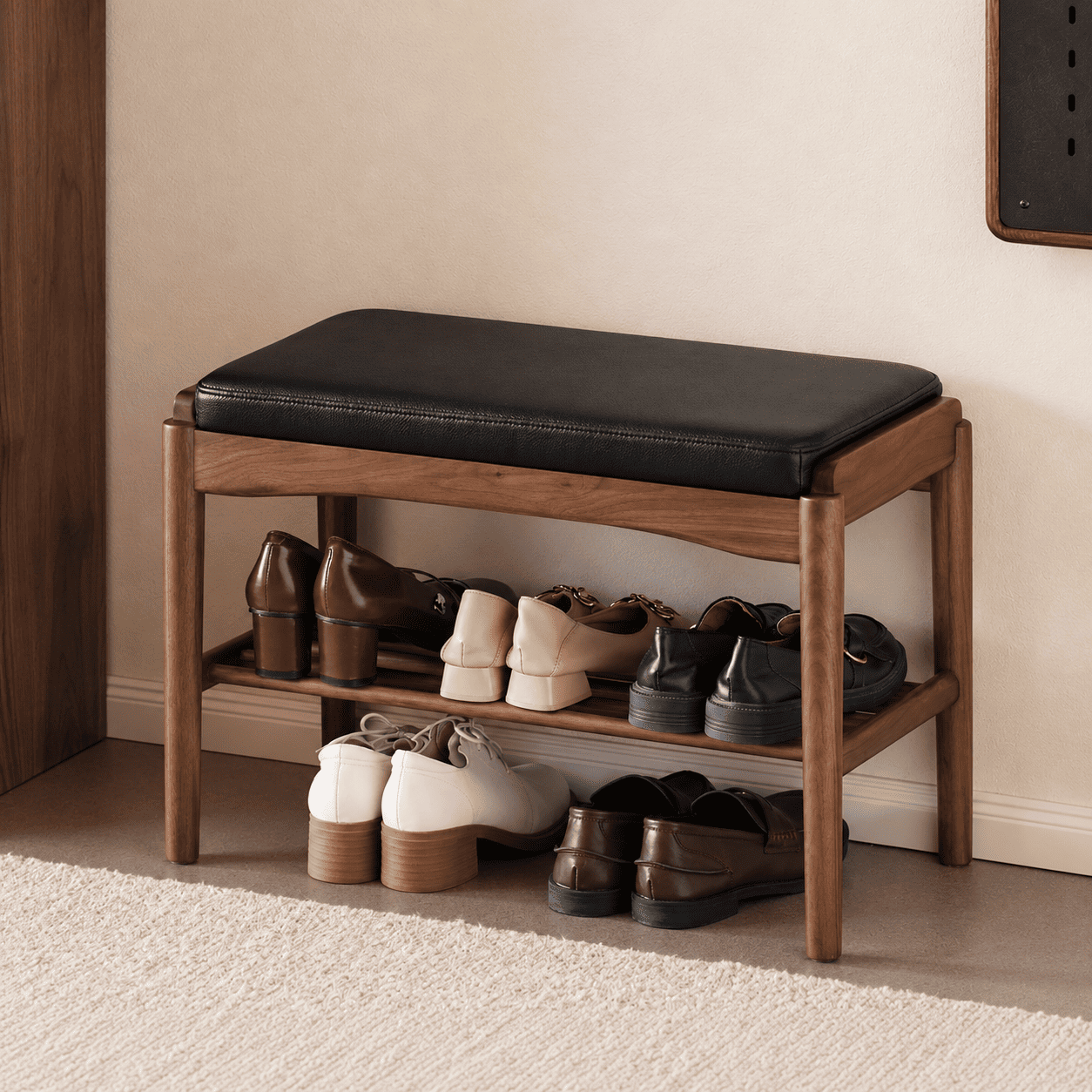 Arvada Natural Solid Walnut Shoe Bench