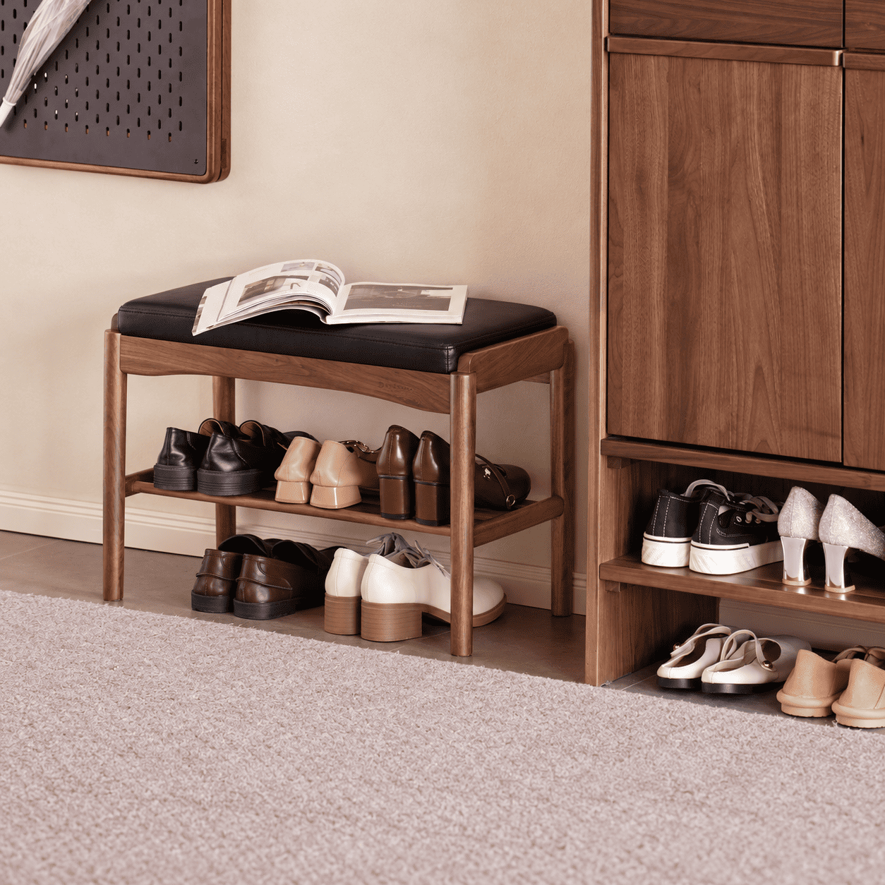 Arvada Natural Solid Walnut Shoe Bench