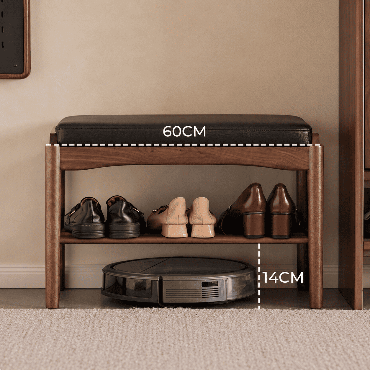 Arvada Natural Solid Walnut Shoe Bench