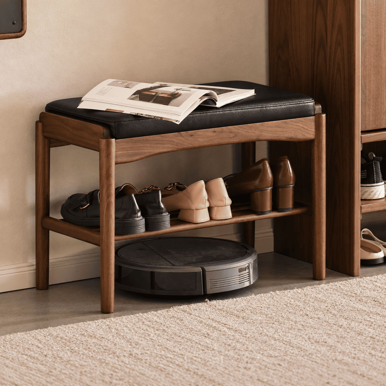 Simancas Natural Solid Walnut Shoe Bench