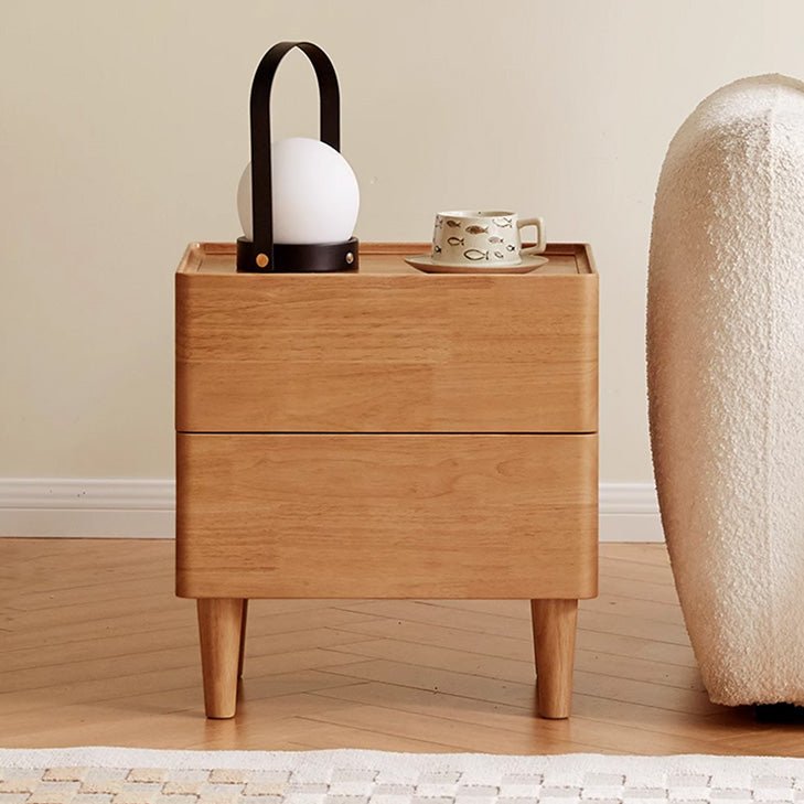 Skara Natural Solid Rubber Wood Bedside Table - Oak Furniture Store
