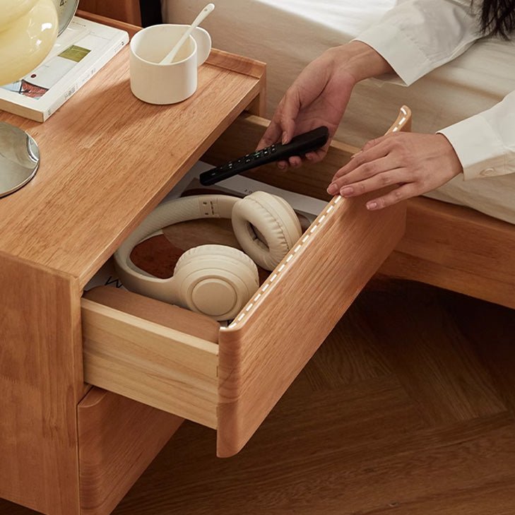 Skara Natural Solid Rubber Wood Bedside Table - Oak Furniture Store