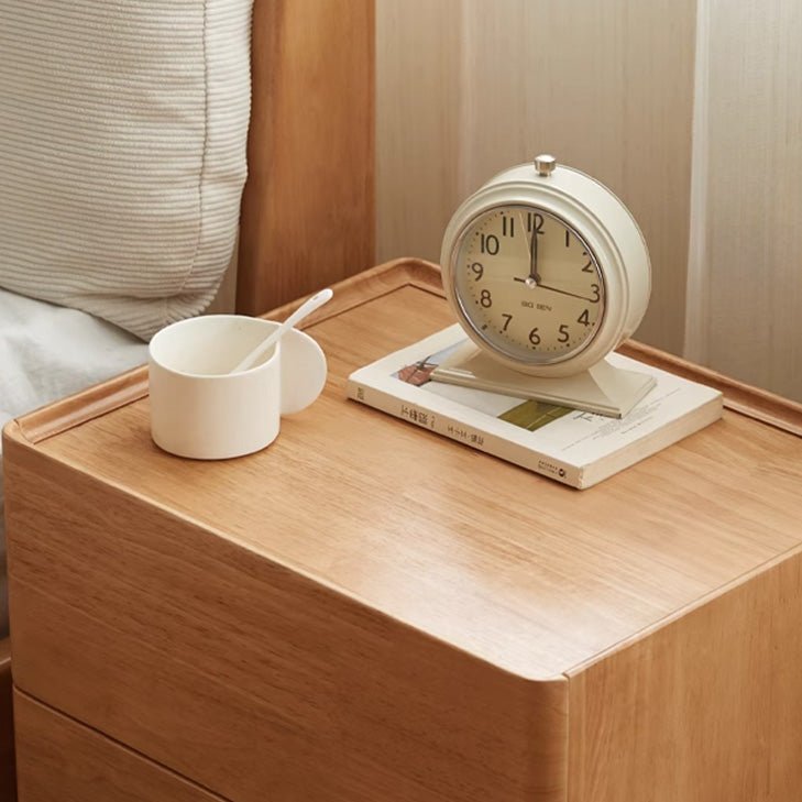 Skara Natural Solid Rubber Wood Bedside Table - Oak Furniture Store