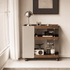 Toledo rolling side table front view showing open shelves and shelf height measurements