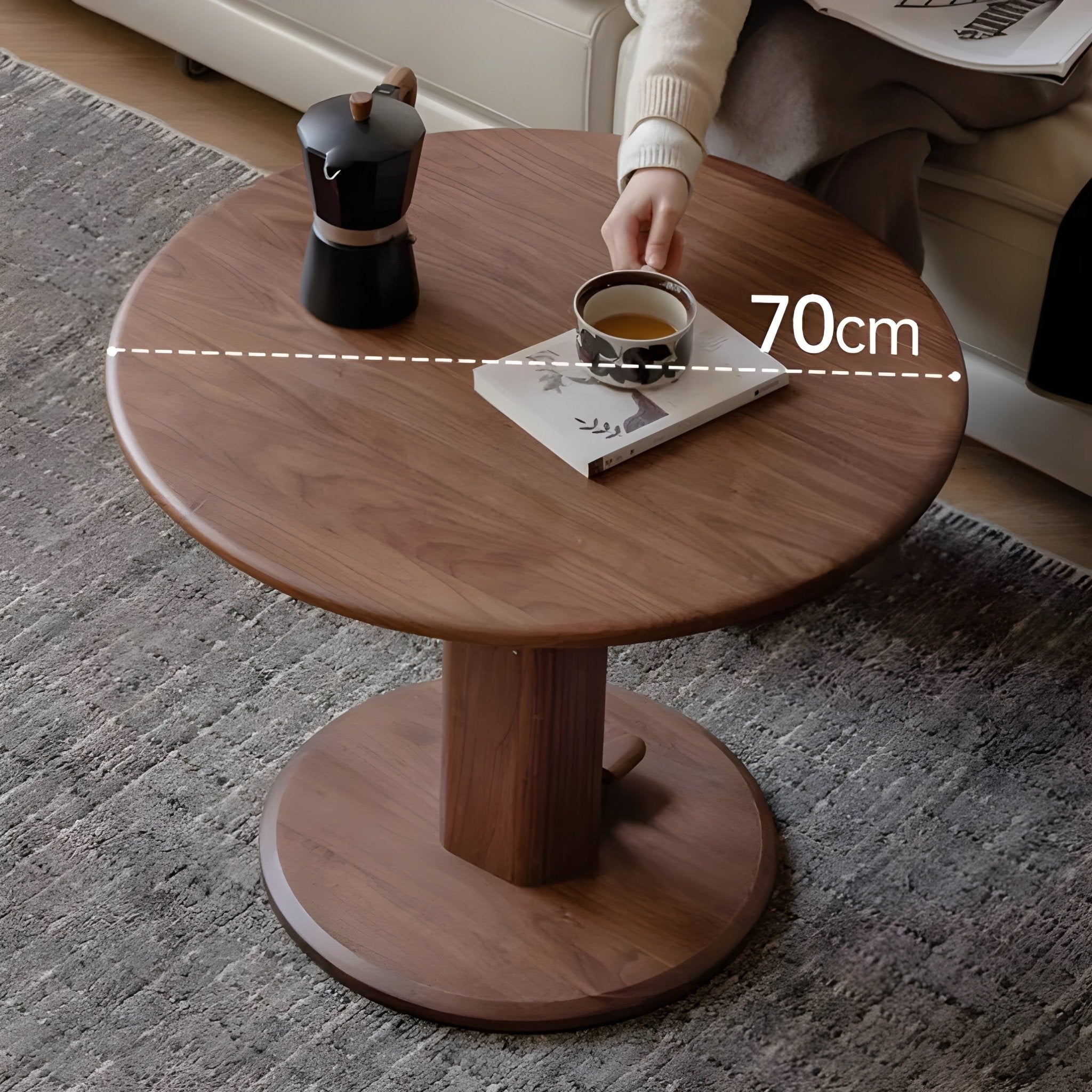 Tome Solid Wood Height Adjustable Coffee Table | round small coffee table NZ | Oak Furniture Store