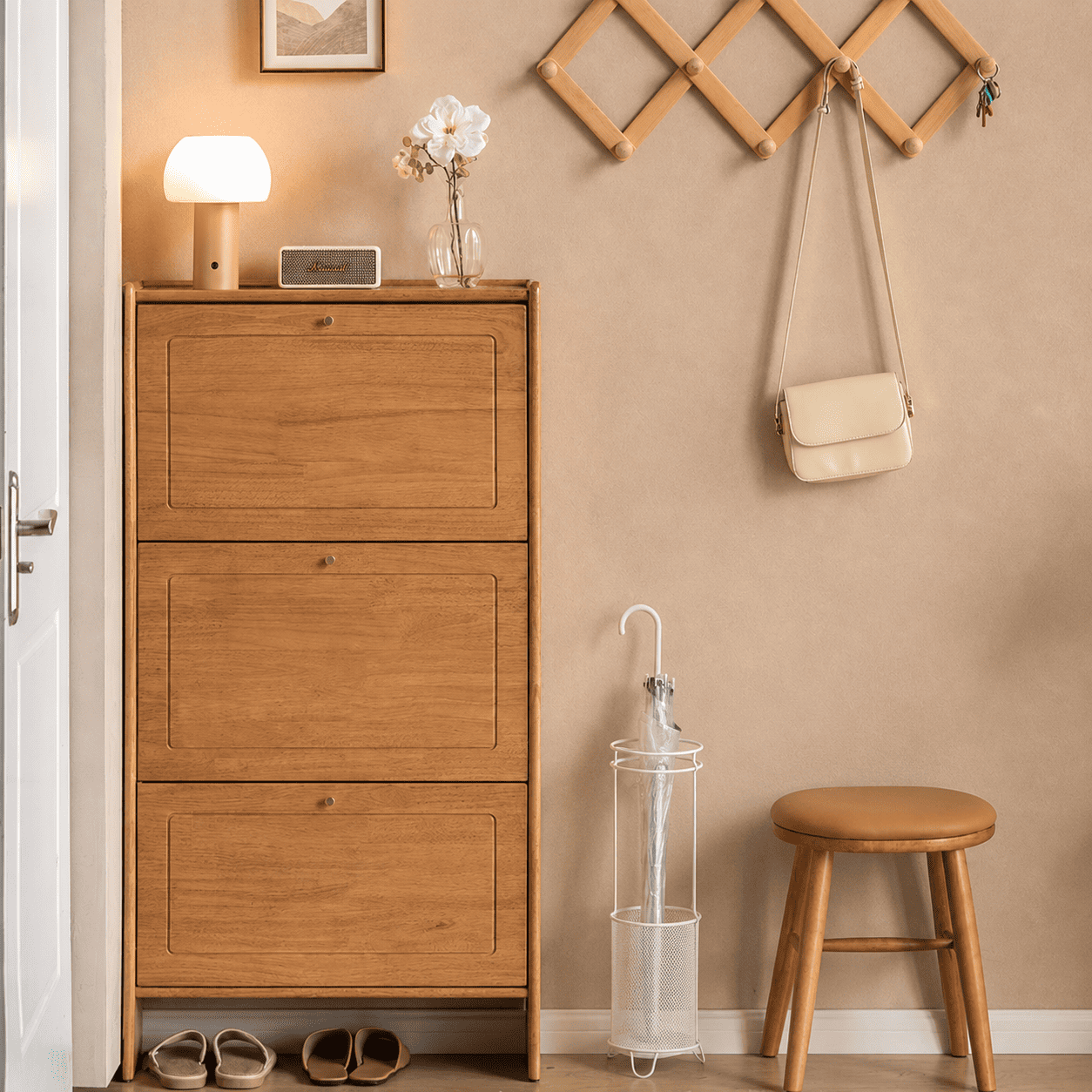 Tulsa Natural Solid Rubber Wood Shoe Cabinet