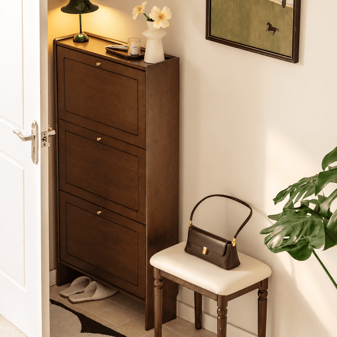 Tulsa Solid Rubber Wood Shoe Cabinet in Walnut Colour