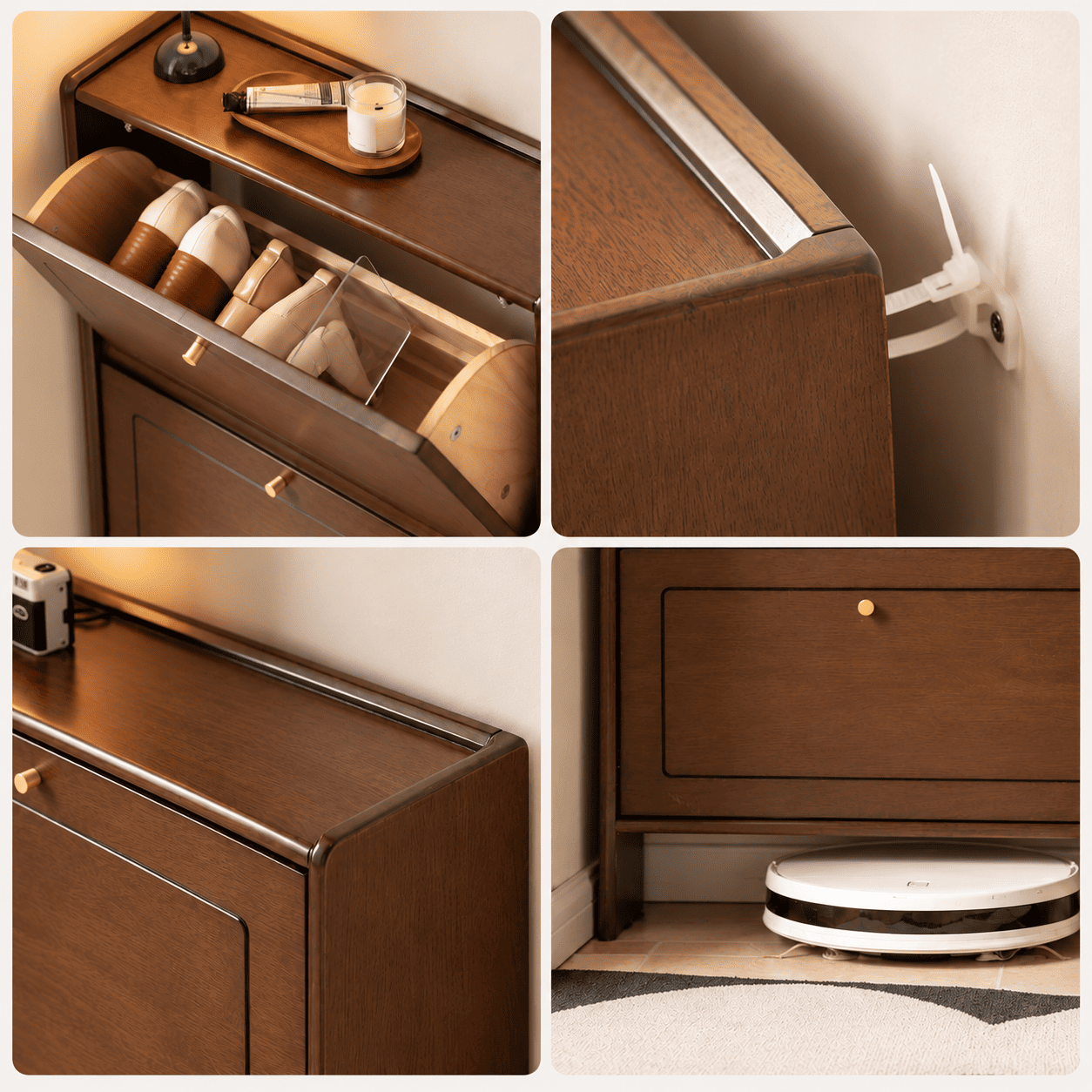 Tulsa Solid Rubber Wood Shoe Cabinet in Walnut Colour