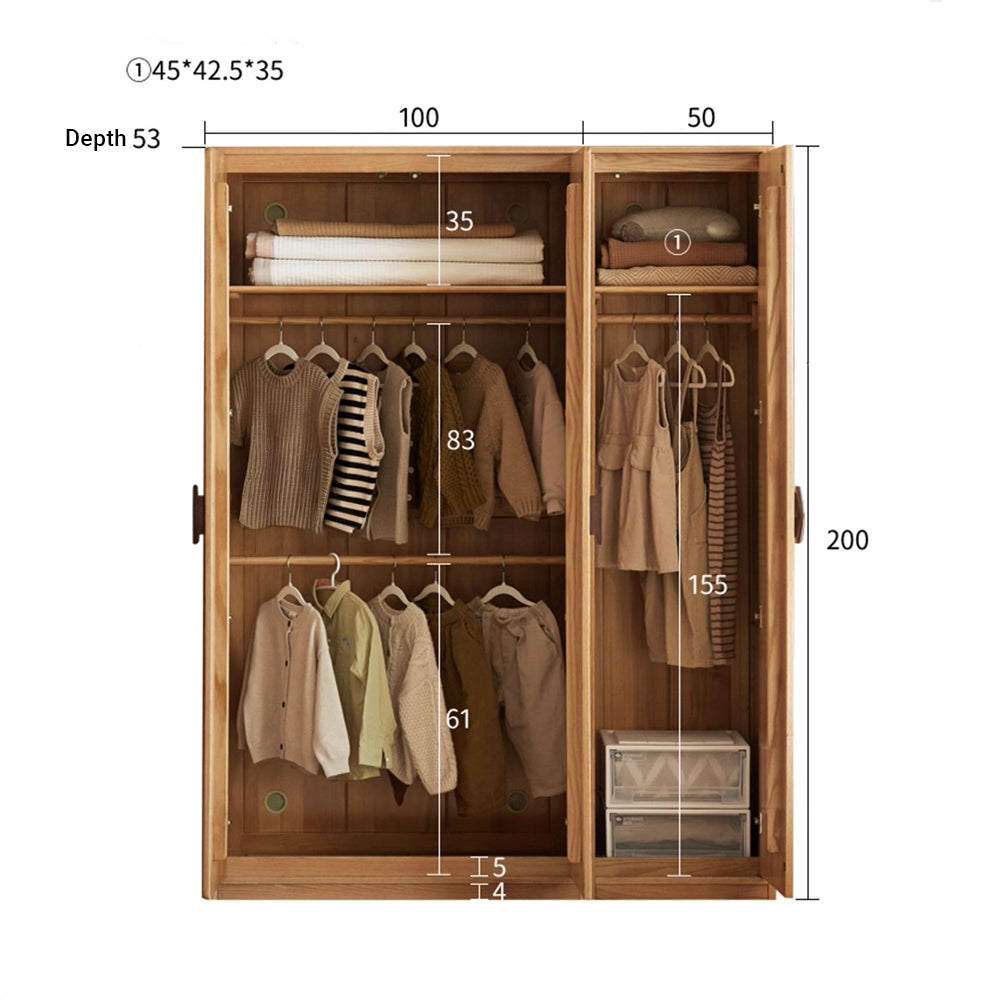 Urban Kidz Natural Solid Oak Wardrobe