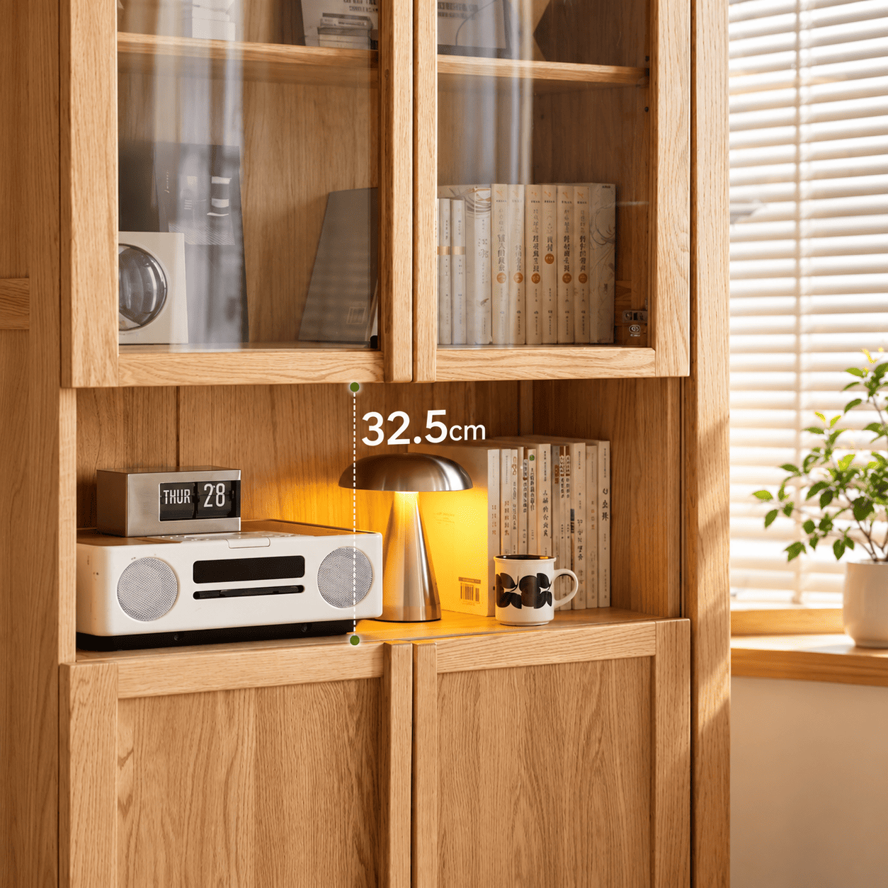 Waco Natural Solid Oak Display Bookcase Cabinet