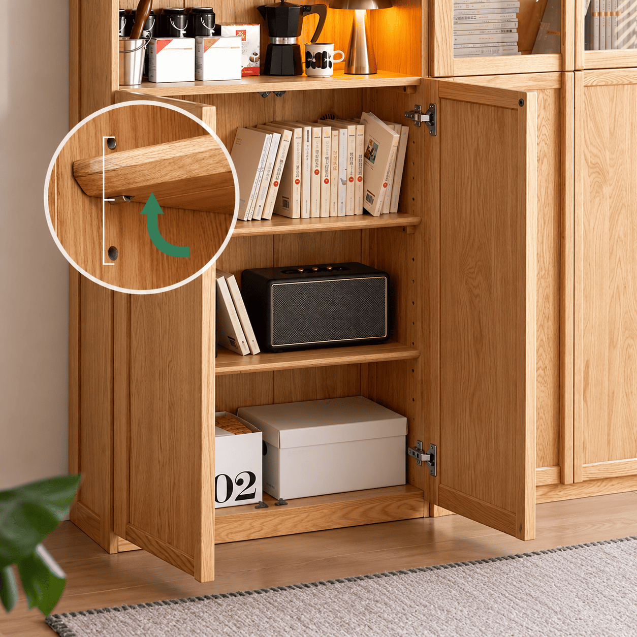 Waco Natural Solid Oak Display Bookcase Cabinet