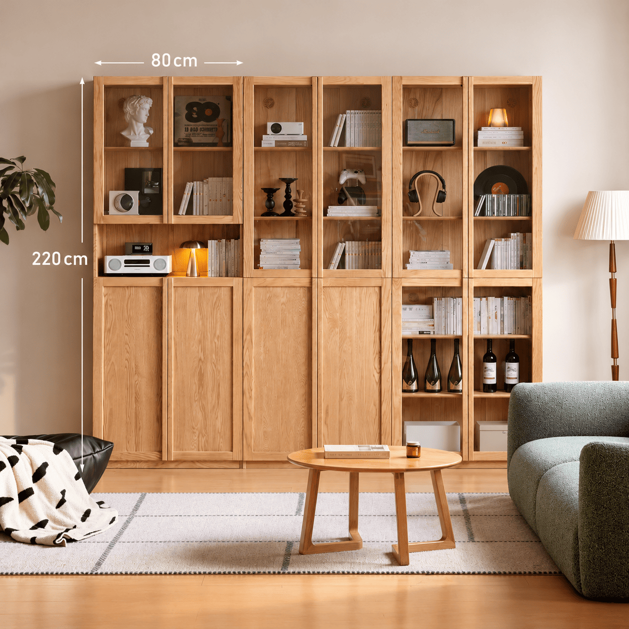 Waco Natural Solid Oak Display Bookcase Cabinet
