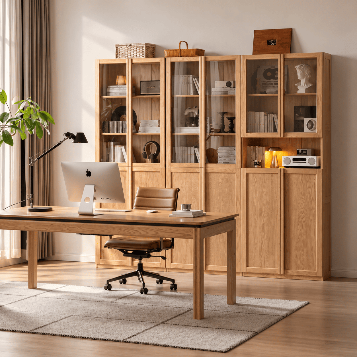 Waco Natural Solid Oak Display Bookcase Cabinet