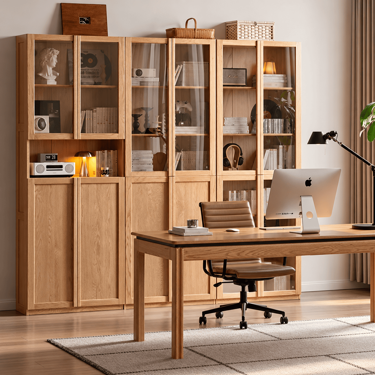 Waco Natural Solid Oak Display Bookcase Cabinet