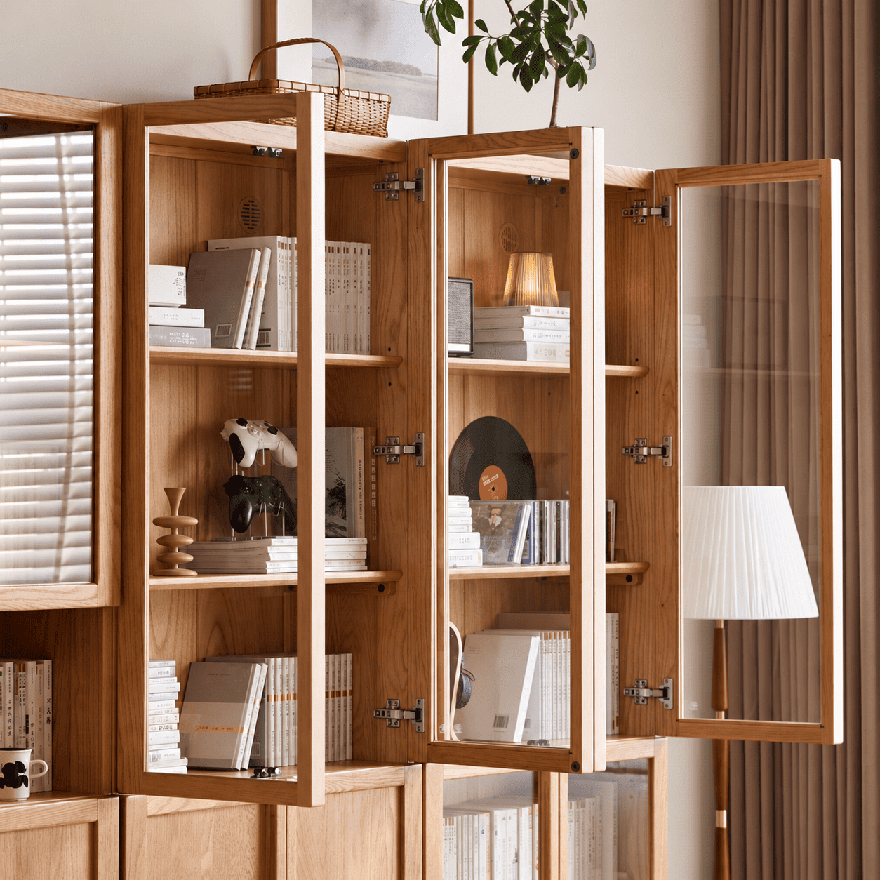 Waco Natural Solid Oak Display Bookcase Cabinet