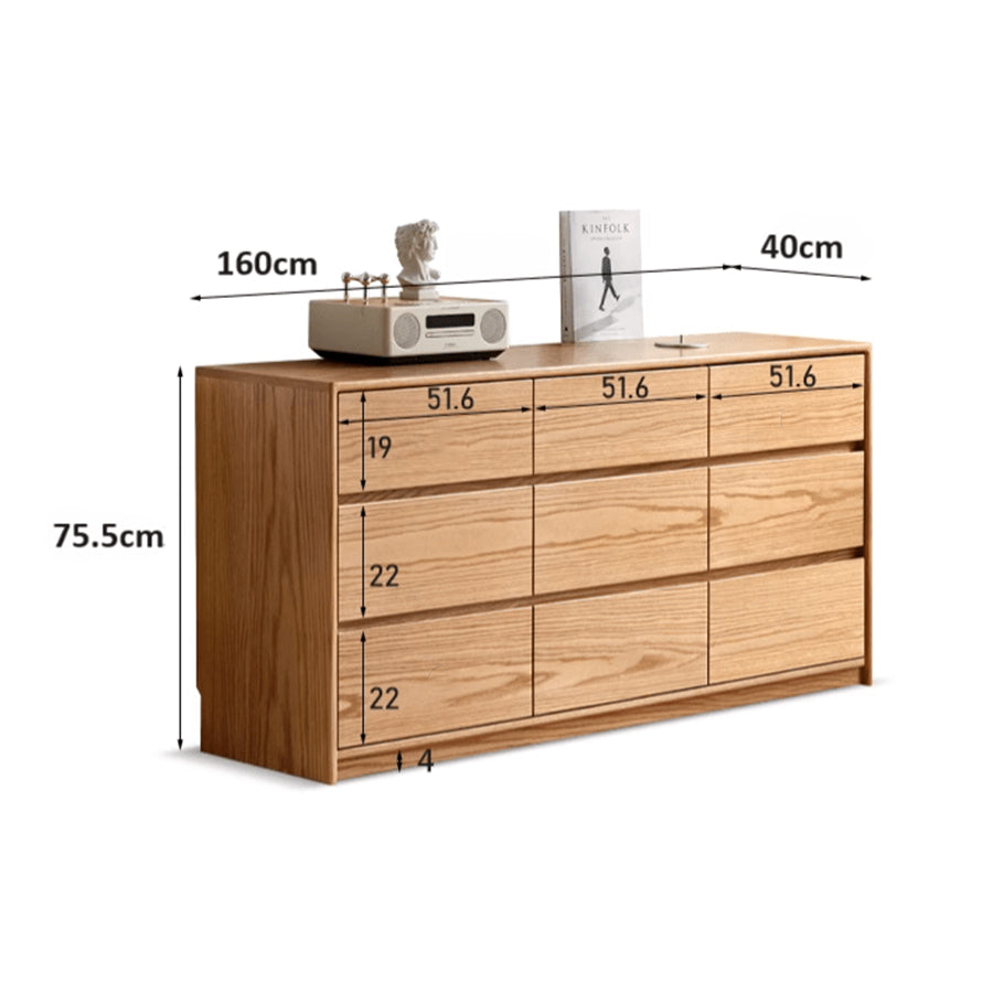 Warburg Natural Solid Oak 9 Drawers Sideboard