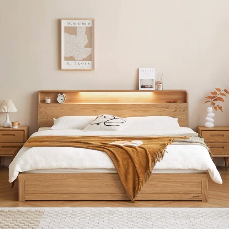 Warburg Natural Solid Oak Box Body Bed Frame - Oak Furniture Store