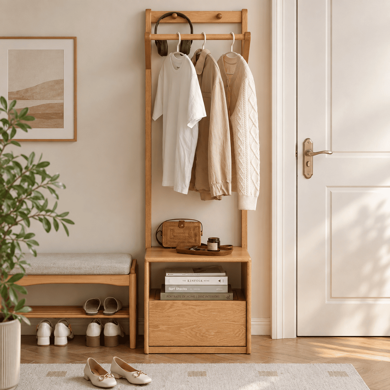 Warburg Natural Solid Oak Coat Rack