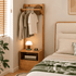 Warburg solid oak coat rack with drawer storage, hanging rail and compact bedside organisation