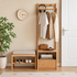 Warburg natural oak coat rack with clothes rail, storage drawer and bedside display in warm neutral room