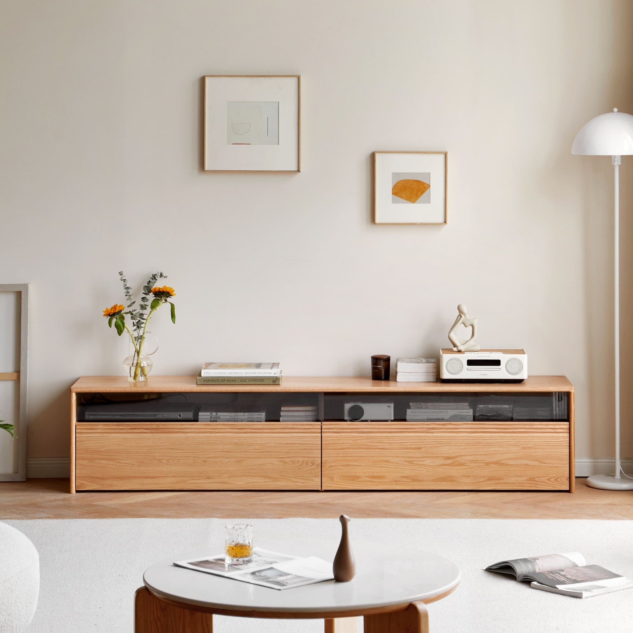 Warburg Solid Oak Floor Standing Entertainment Unit with LED Light | Oak Furniture Store