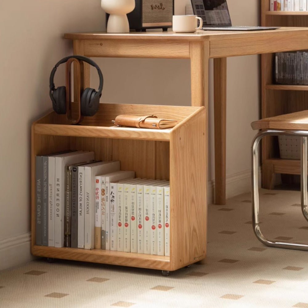 Zelt Natural Solid Oak Mobile Small Bookcase | Oak Furniture Store