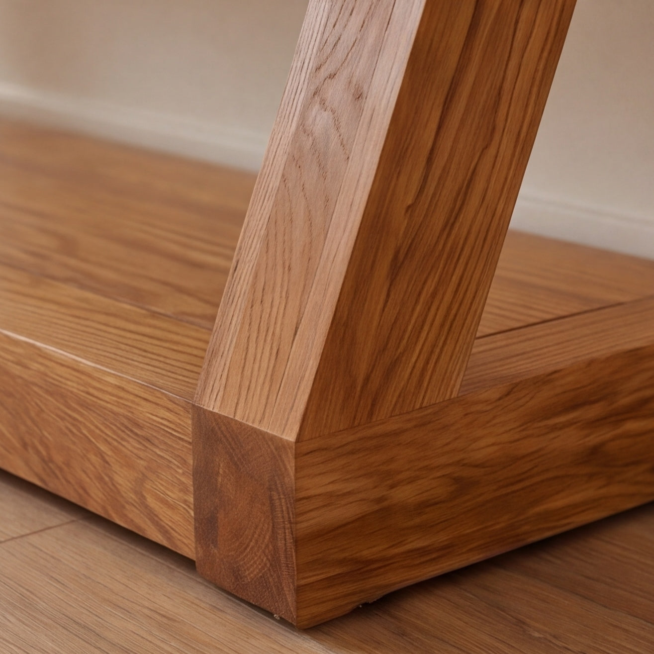 Zetland Natural Solid Oak Console Table styled with round mirror, table lamp, plants, and books in a modern living room