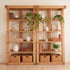 Warm solid oak bookshelf with natural grain finish for books, décor, and indoor plants