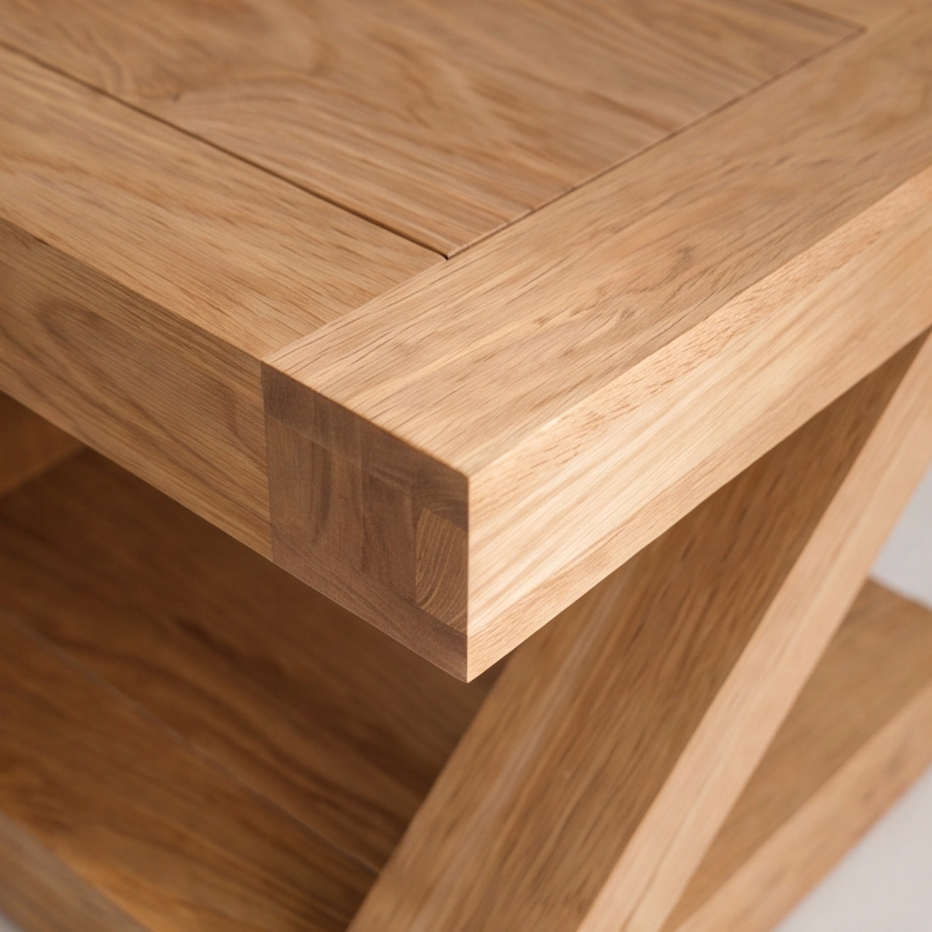 Large solid oak TV unit with spacious tabletop, centre drawer, and open storage shelves