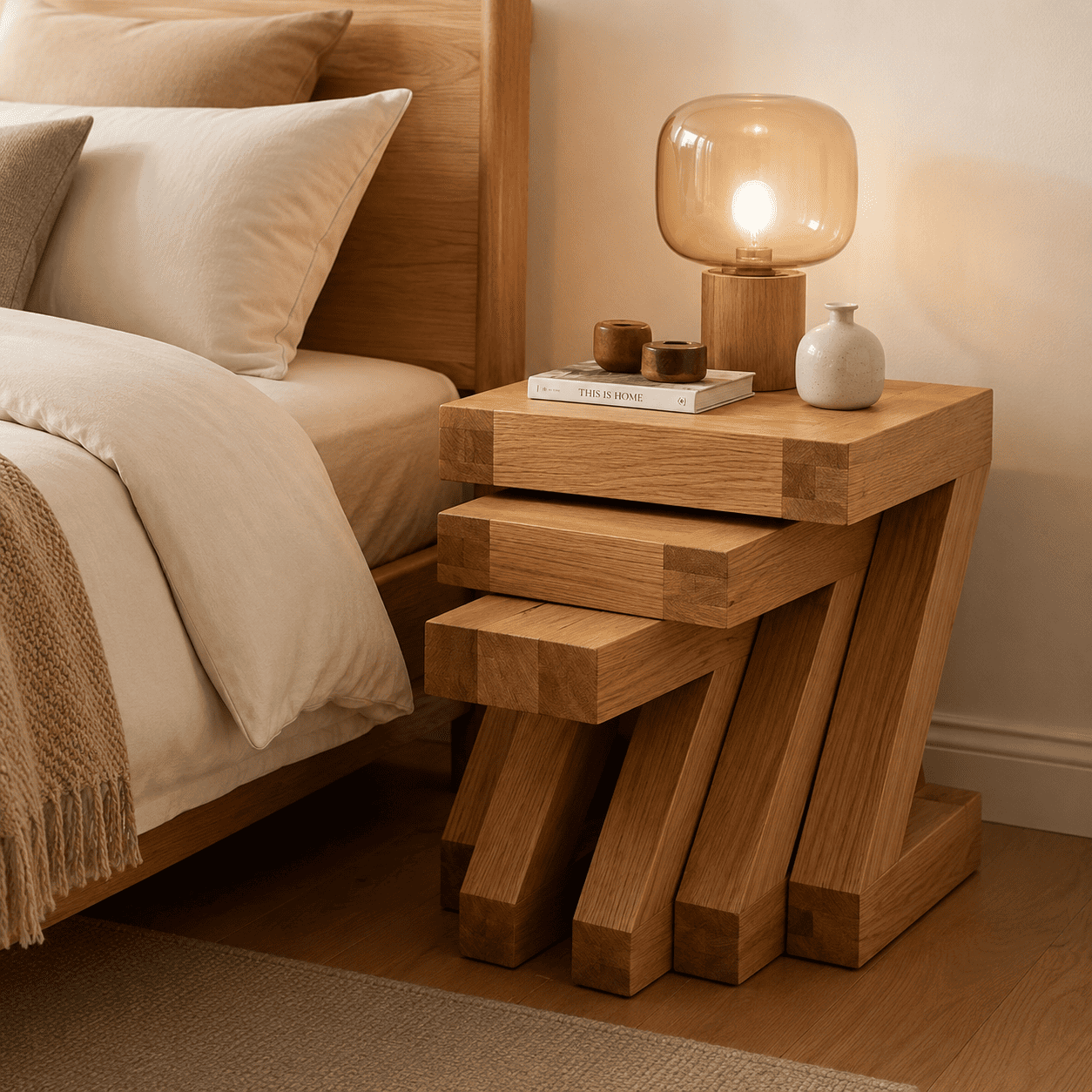Zetland Natural Solid Oak Nest of Tables for living room, lounge, and small space styling