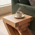 Solid oak nest of tables with thick timber legs and layered square tabletop design