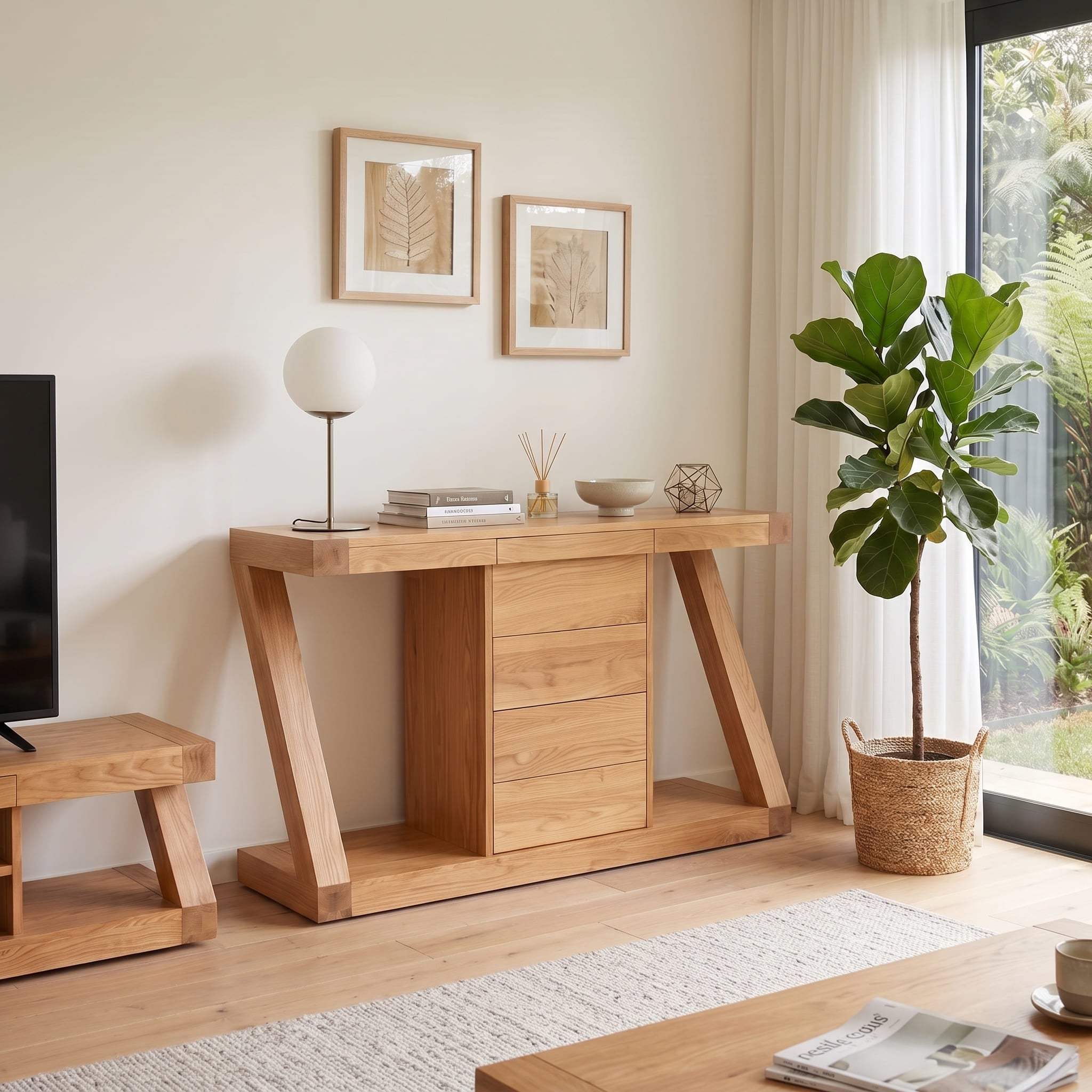 Solid oak sideboard cabinet with minimalist design for stylish dining and lounge room storage