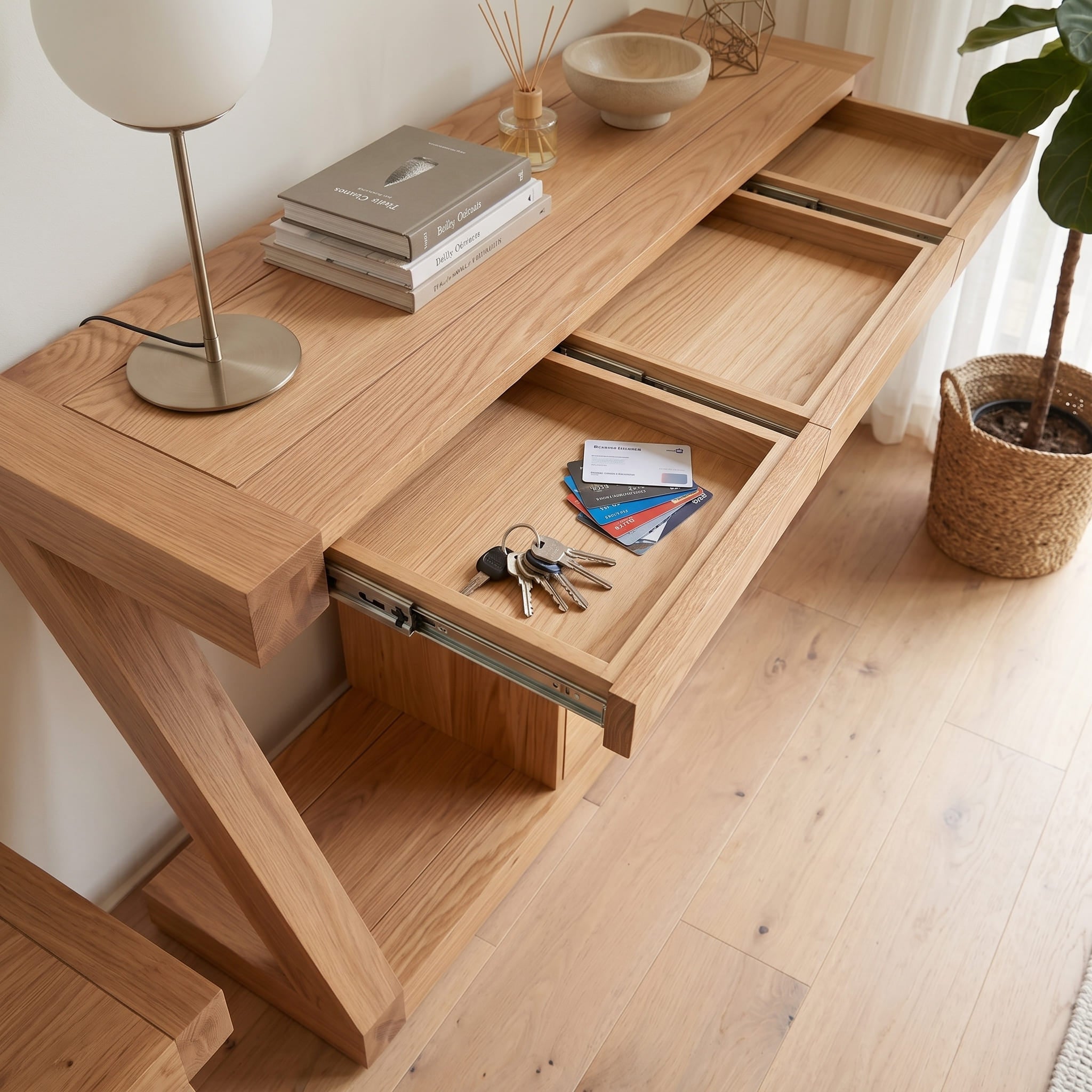 Solid oak sideboard buffet cabinet with natural wood finish and clean modern lines
