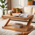 Small solid oak coffee table with open lower shelf for books, magazines, and everyday storage