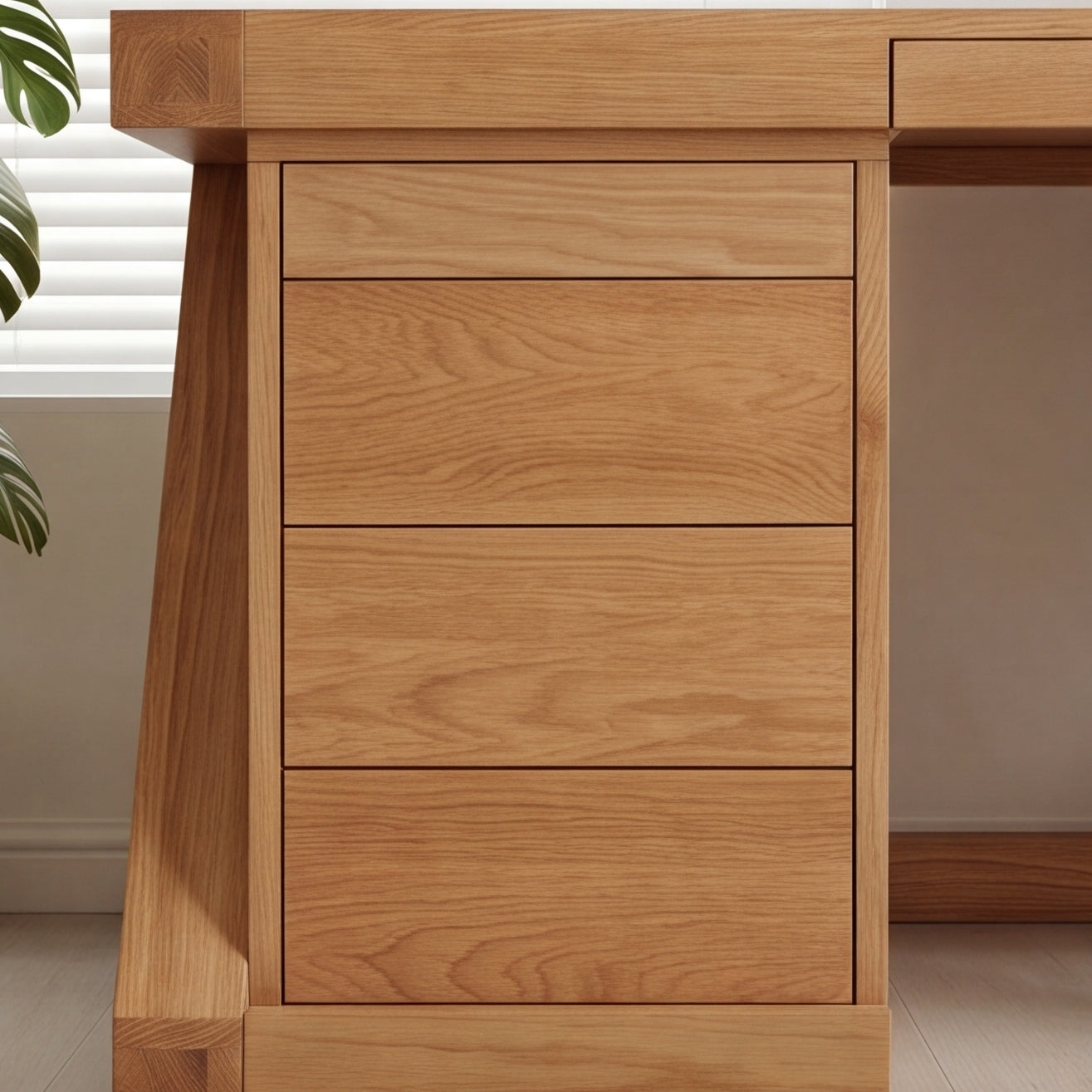 Zetland Natural Solid Oak Work Station with built-in drawers for organised home office storage