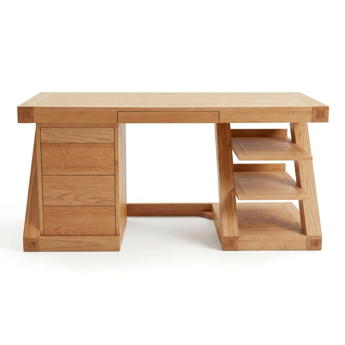 Zetland Natural Solid Oak Work Station styled in a bright home office with laptop, chair, and bookshelf