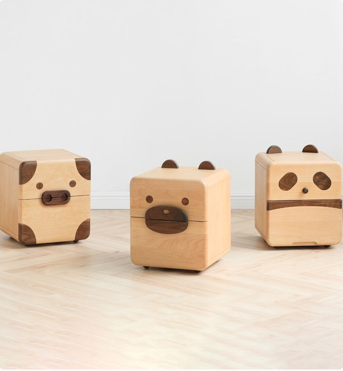 a group of wooden toys sitting on top of a wooden floor