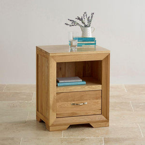 Chamfer Natural Solid Oak 1 Drawer Bedside Table - Oak Furniture Store & Sofas