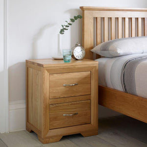 Chamfer Natural Solid Oak 2 Drawers Bedside Table - Oak Furniture Store & Sofas