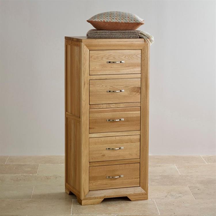 Chamfer Natural Solid Oak 5 Drawers Tallboy - Oak Furniture Store