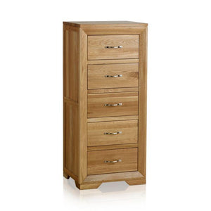 Chamfer Natural Solid Oak 5 Drawers Tallboy - Oak Furniture Store & Sofas