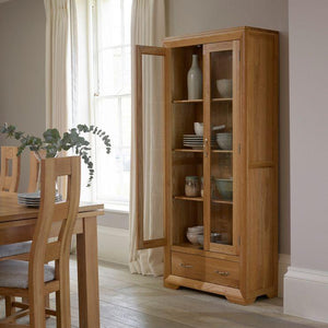 Chamfer Natural Solid Oak Glazed Display Cabinet - Oak Furniture Store & Sofas