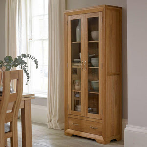 Chamfer Natural Solid Oak Glazed Display Cabinet - Oak Furniture Store & Sofas