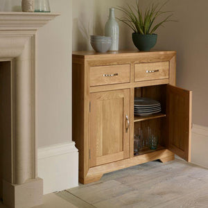 Chamfer Natural Solid Oak Small Sideboard - Oak Furniture Store & Sofas