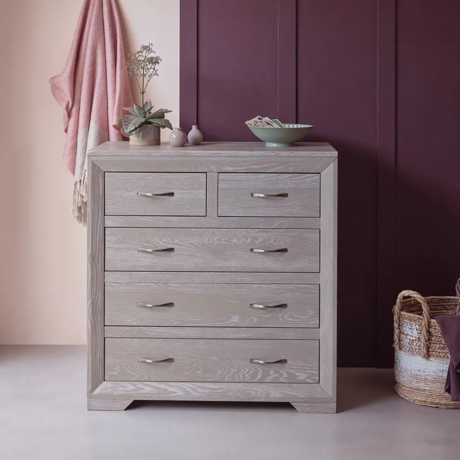Chamfer Solid Oak 2 over 3 Chest of Drawers - Oak Furniture Store