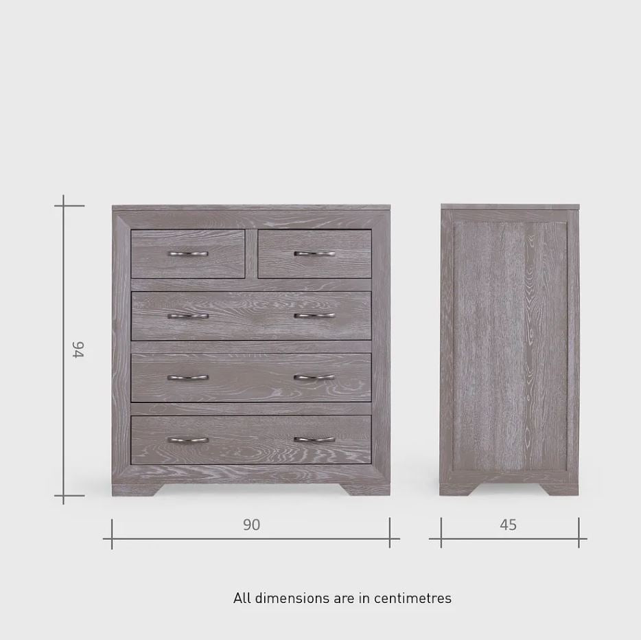 Chamfer Solid Oak 2 over 3 Chest of Drawers - Oak Furniture Store
