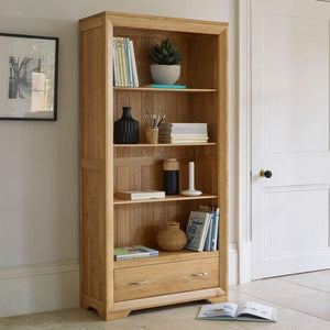 Chamfer Tall Bookcase with Drawers - Oak Furniture Store & Sofas